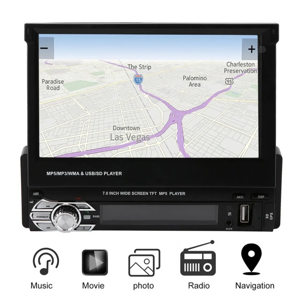 

Single 1 DIN Car MP5 Player With GPS Navigator 7 Inch Bluetooth Stereo Radio Touch Screen Music Player FM Radio