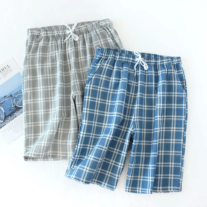 Для мужчин Хлопковые Штаны из сетки Плед вязаный пижамные штаны Для мужчин s Пижамы Брюки Штаны для сна Пижамные шорты для Для мужчин Pijama Hombre