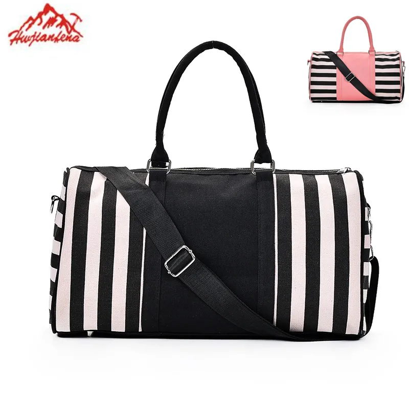 

Black/Pink Stripe sports bag for Women Fitness Yoga Crossbody Tote Travel Luggage Bags Gym Shoulder Handbag