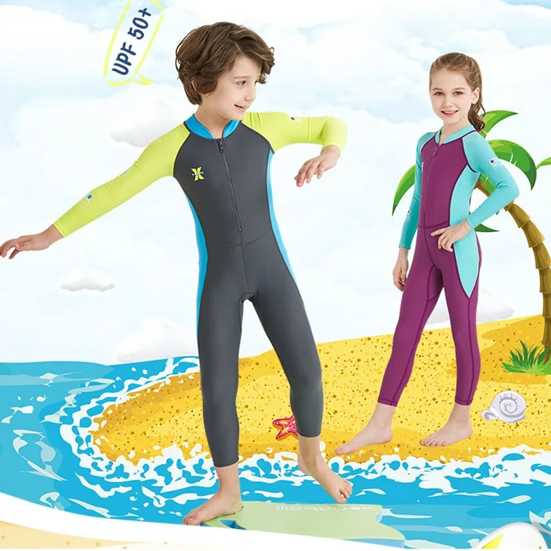 Kids Diving Suit 2.5MM Neoprene Wetsuit children for boys girls Keep Warm One-piece Long Sleeves UV protection Swimwear ST