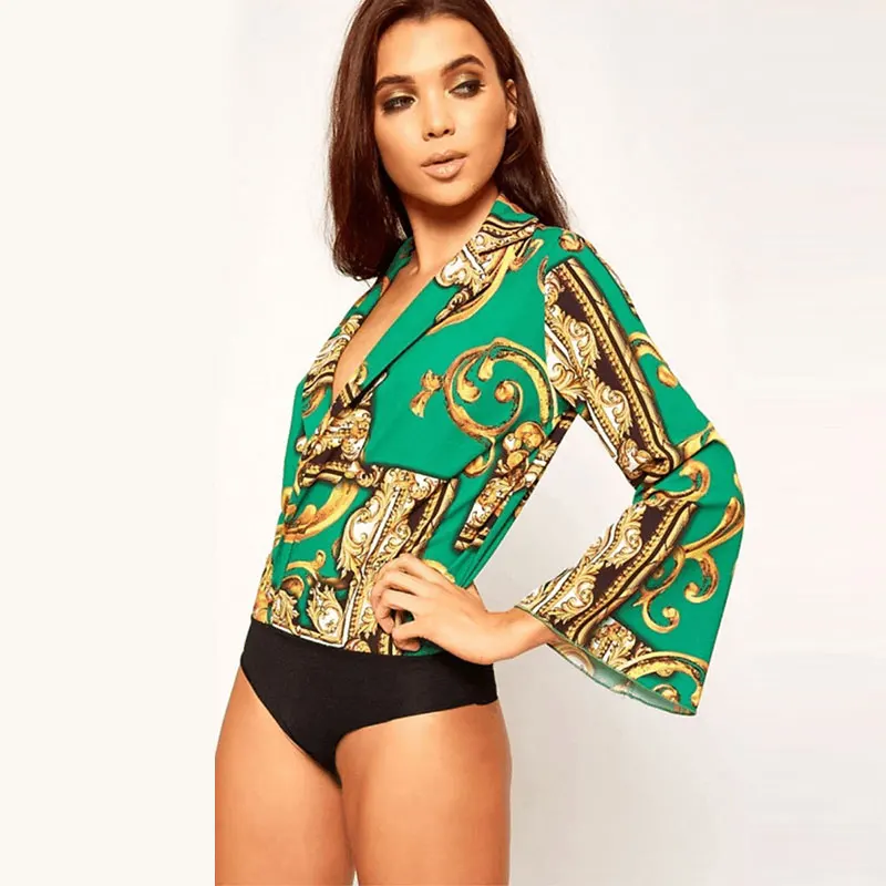 

Women Bodysuit Spring Summer Sexy Fashion Printed Bodysuit Female Silk Streetwear