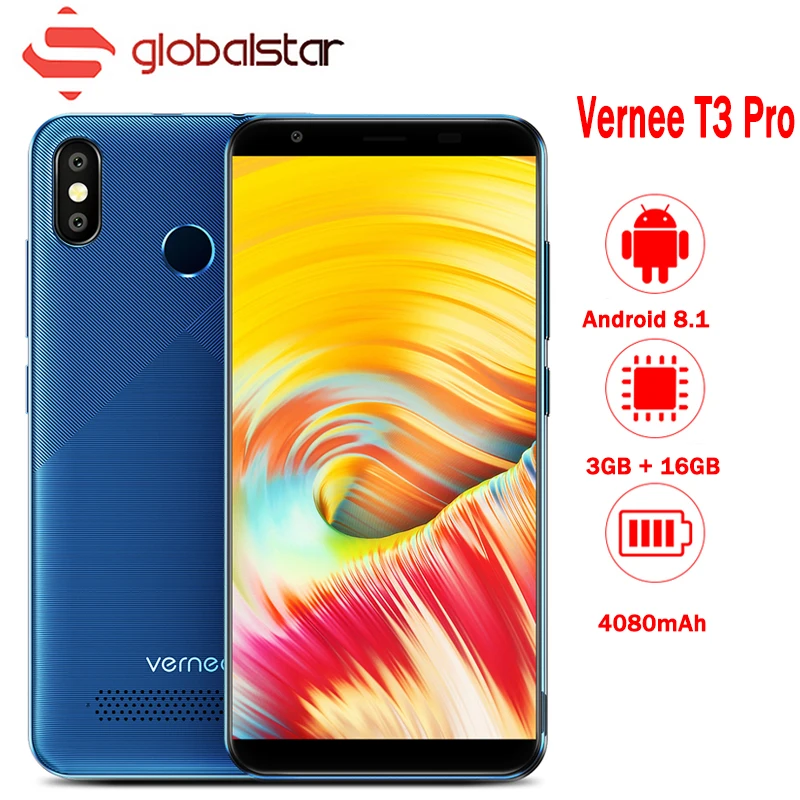 Vernee T3 Pro 5,5 ''18:9 полный Экран смартфон 3 GB Оперативная память 16 Гб Встроенная память 4080 mAh Мобильный телефон Android 8,1 4 ядра мобильный телефон 4G