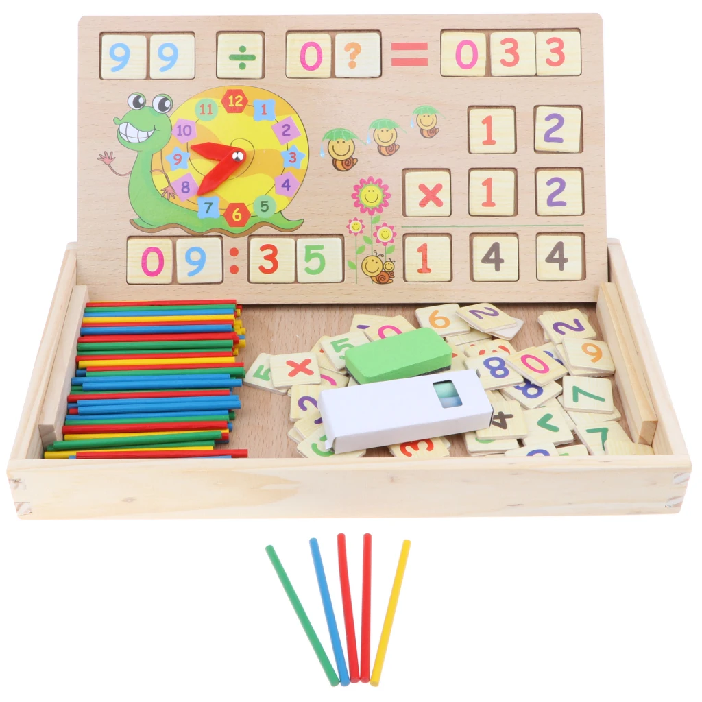  Wooden Montessori Toy Preschool Teaching Tool Math Counting Sticks with Clock