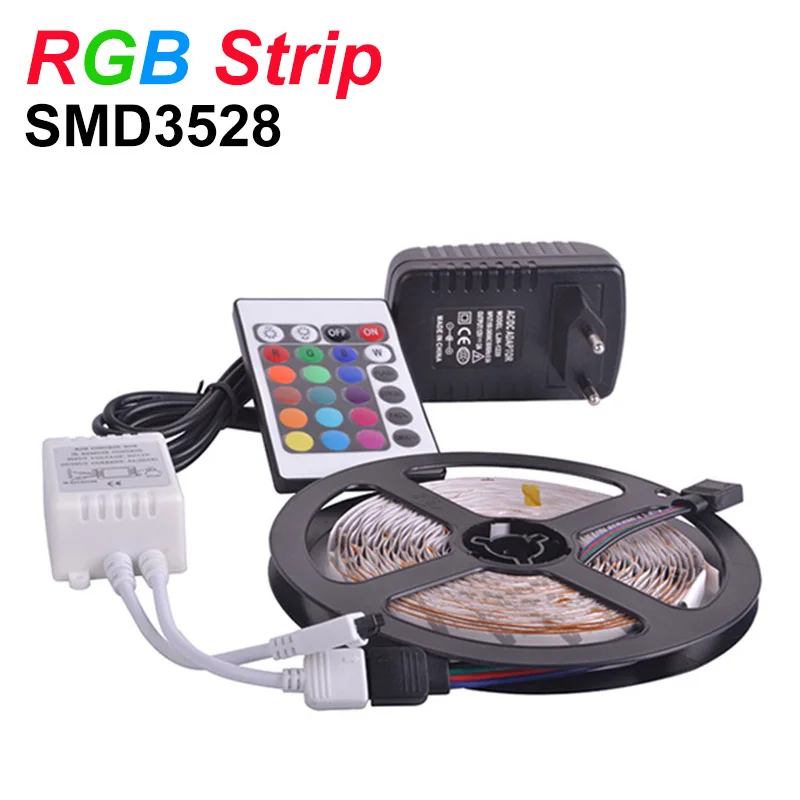 5M RGB Светодиодные ленты светильник 3528SMD DC12V гибкий светодиодный RGB светильник ленты 60 светодиодный s/m, 2A Питание адаптер, 24-кнопочный пульт дистанционного управления