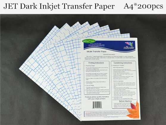 

(A4*200pcs) JET Dark Inkjet Heat Thermal Transfer Paper for Dark and Light Fabric Papel Transfer High Stretch and Washable
