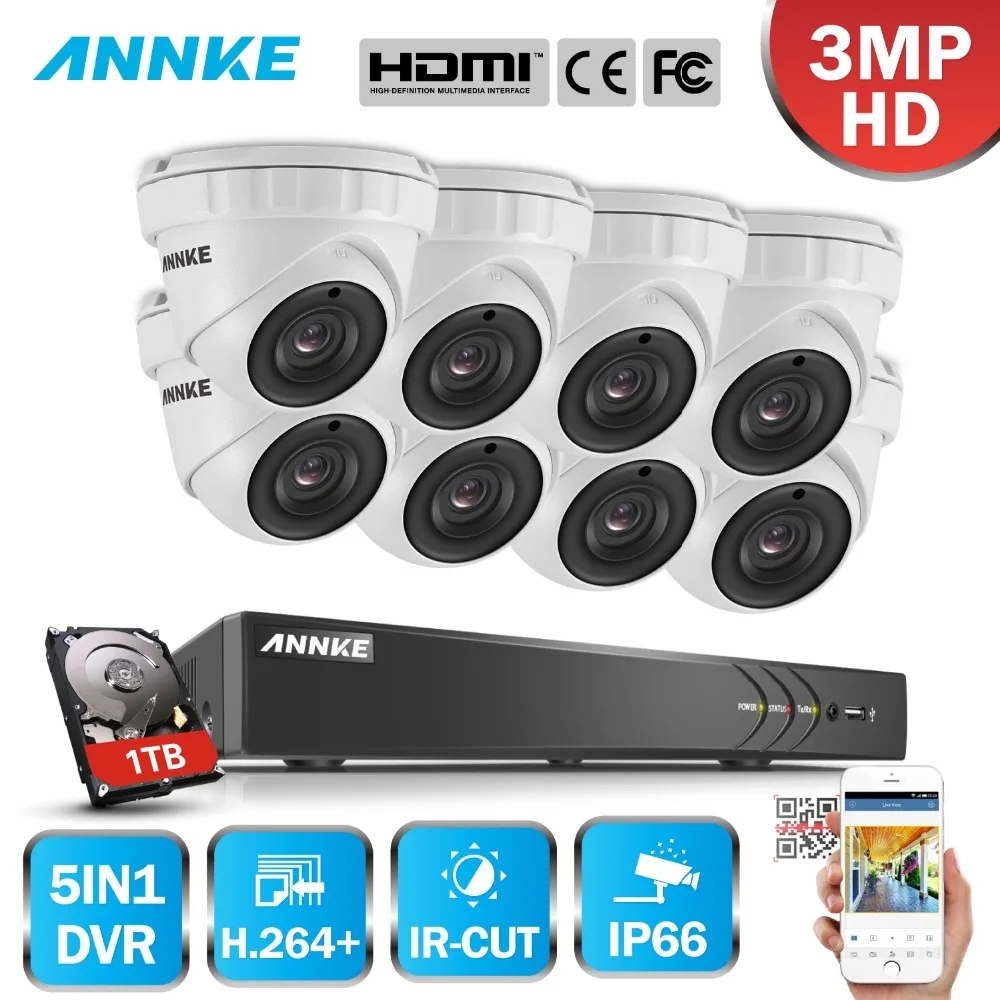 

ANNKE 8CH HD 3MP Security System 5in1 DVR 8PCS TVI Security Dome Outdoor Weatherproof CCTV Camera Home Video Surveillance Kit