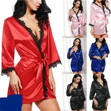 HIRIGIN новые женские шелковые, атласные, с кружевами банный халат белье Сексуальное мини платье свадебное невесты пижамы халат