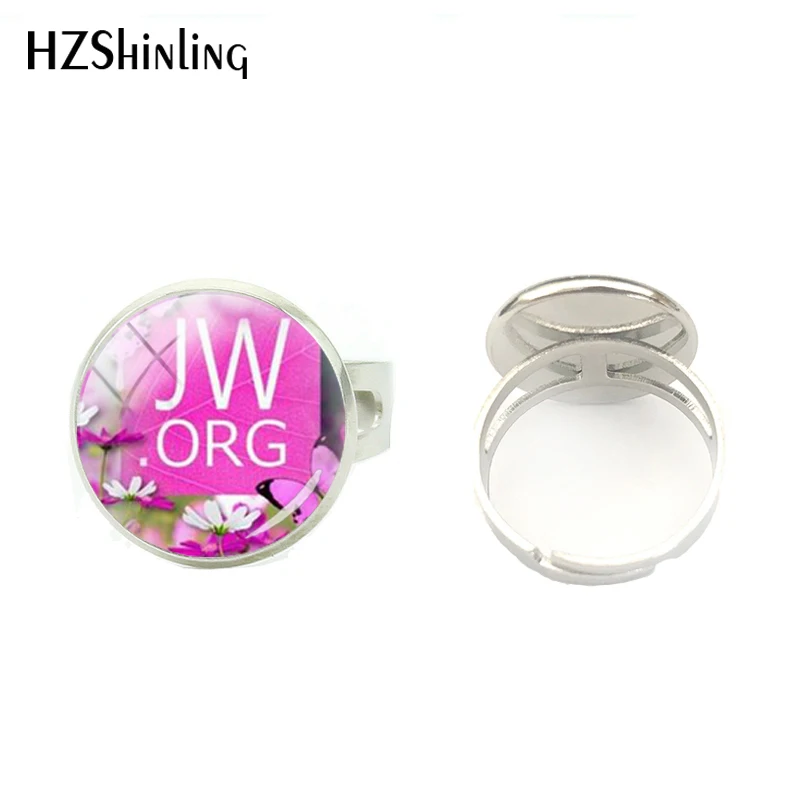 Purple Flowers JW.ORG Stud Earrings Glass Cabochon Images Silver Color Bohemia Earrings Party Birthday Gift
