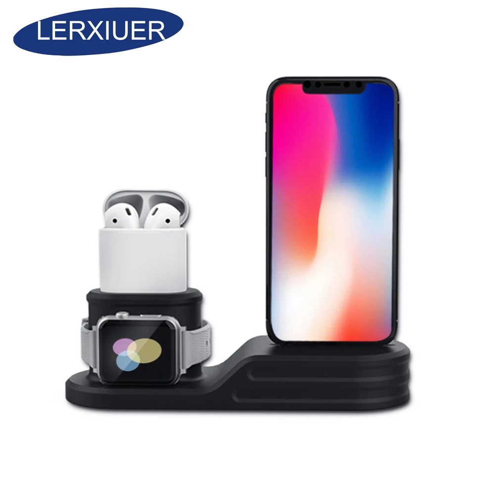 

3 in 1 Charger Holder For Apple watch 4 3 Airpods iwatch 42/38/44mm Iphone X Iphone 8 Iphone 7 Iphone 6 Silicone Station
