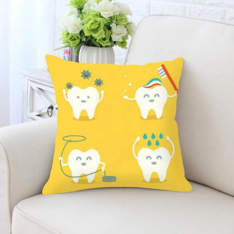

Cute Cartoon Teeth Pillow Cleaning Cleaner Care Brush Hygiene Together Happy Tooth White Toothbrush Children Cushion For Home