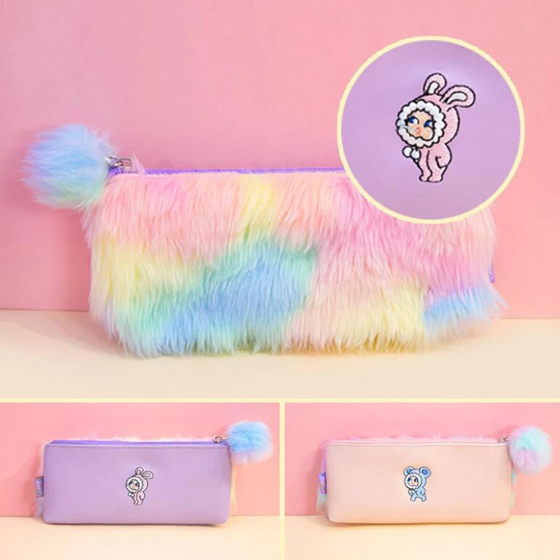 150pcs/lot Rabbite Prints Pencil Case Flannel Pink Girls Cosmetic Cases