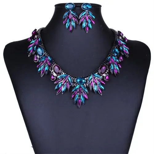 Роскошные женские разноцветные Австрийские кристаллы Debutante колье ожерелье+ серьги-гвоздики Винтажные Ювелирные наборы - Окраска металла: Multi