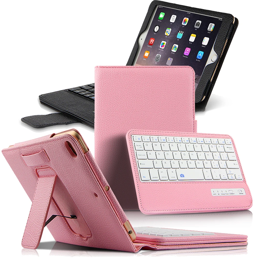 

Magnetic Button Belt Embedded Leather Bluetooth Tablet Keyboard with Framed Tablet Stand Protector Keyboard Pad for iPad Mini 4