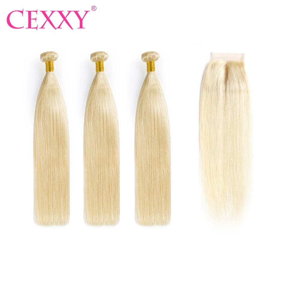 CEXXY 9A Brazilian Hair Weave Bundles Virgin Hair 613 Blonde Human Hair Bundles With Closure Straight Free Shipping