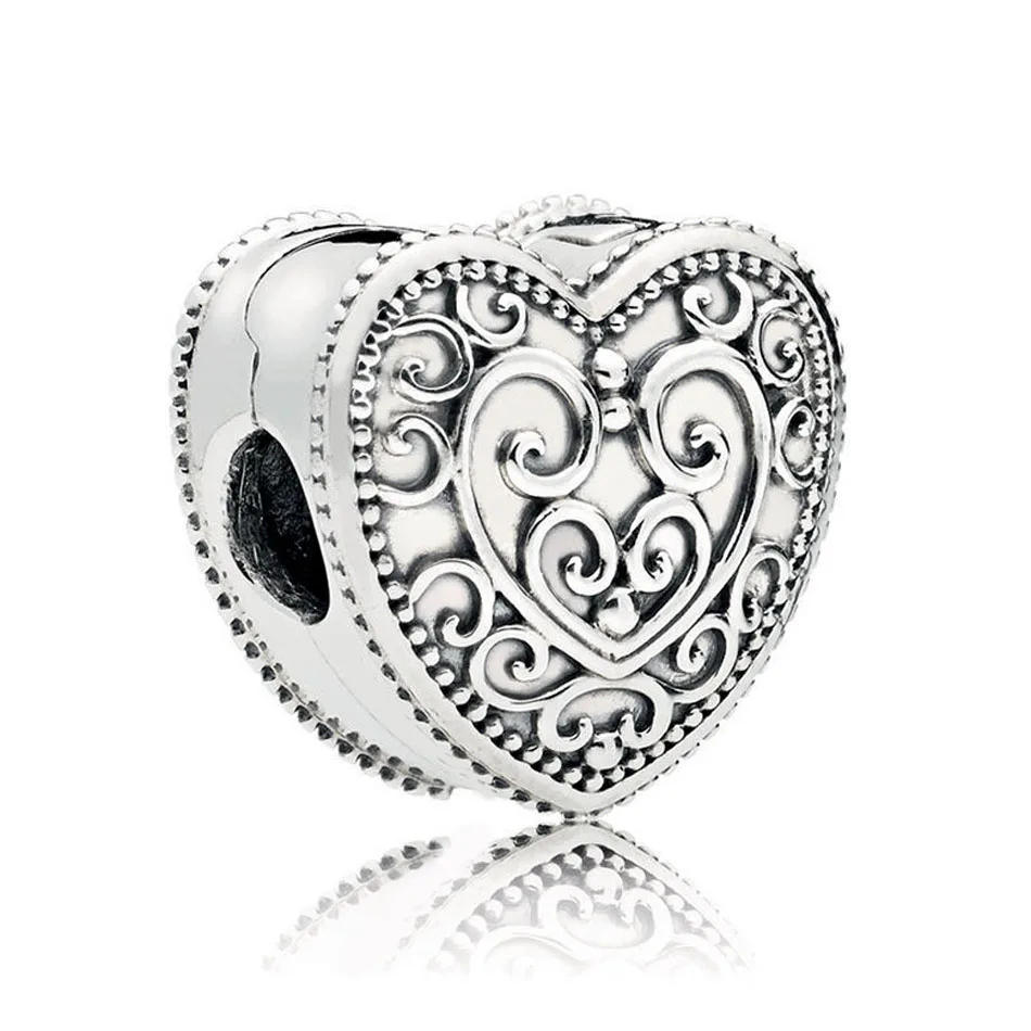 

Authentic 925 Silver DIY Jewelry Enchanted Heart Clip Stoppers Charms fit Pandora Bracelet Bangle