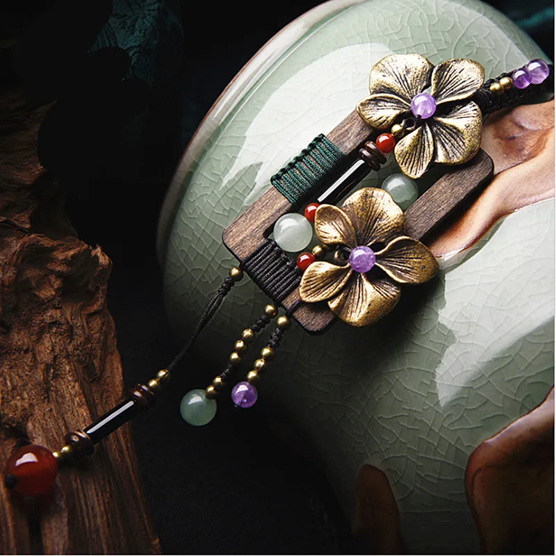 Yanting Bronze Flower Long Necklace Square Wood Vintage Necklace Aventurine Amethyst Ethnic Handmade Sweater Necklaces For Women 039 (8)