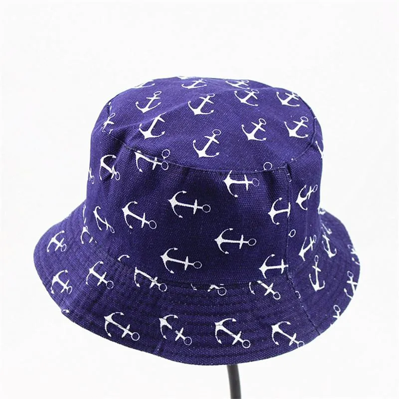 

2019 cotton Boat hook print Bucket Hat Fisherman Hat outdoor travel hat Sun Cap Hats for Men and Women 492