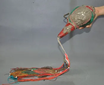

christmas 8"Tibet Conch Shell Inlay turquoise Coral gem silver Padmasambhava Trumpet Horn halloween