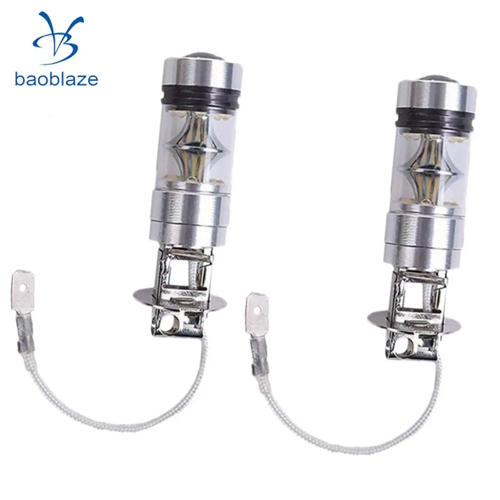 2pcs H3 8000K 100W High Power LED Foglights Daytime Running Bulbs Ice Blue