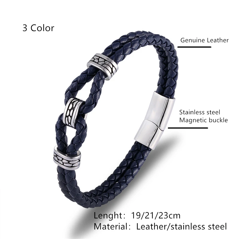 Charm Braided Genuine Leather Bracelets Bangles for women Friendship Bracelet Men Stainless Steel Magnet Buckle homme jewelry