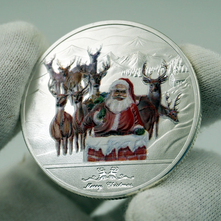 Us 88 Europe Foreign Currency Religious Santa Claus Elk Christmas Eve Commemorative Coin Gift Coloured Drawing Souvenir Silver Coin In Non Currency