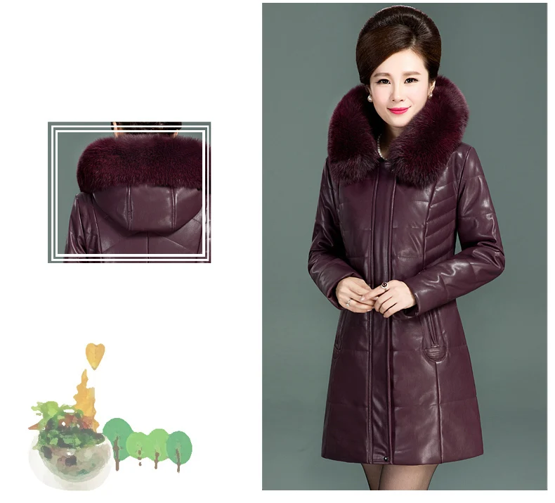 Пальто из искусственной кожи с хлопковой подкладкой, зимняя женская парка, женский меховой воротник размера плюс, 6XL, теплая длинная верхняя одежда, пуховик с капюшоном, Okd446