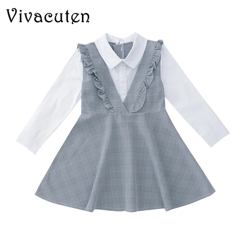 

Spring Autumn Cotton Long Sleeve Dress For Girls Preppy Style Patchwork Dresses Kids Cute A-Line Ruffle Dress Children Clothes