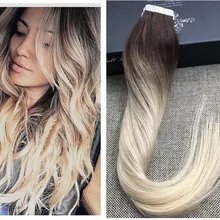 Full Shine Blonde Ombre Human Hair Balayage Skin Weft Seamless Hair Extensions Tape in Hair Extensions Virgin Color #3#4#613