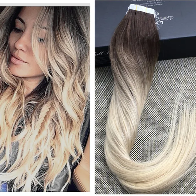 Volledige Shine Blonde Ombre Menselijk Haar Balayage Huid Inslag