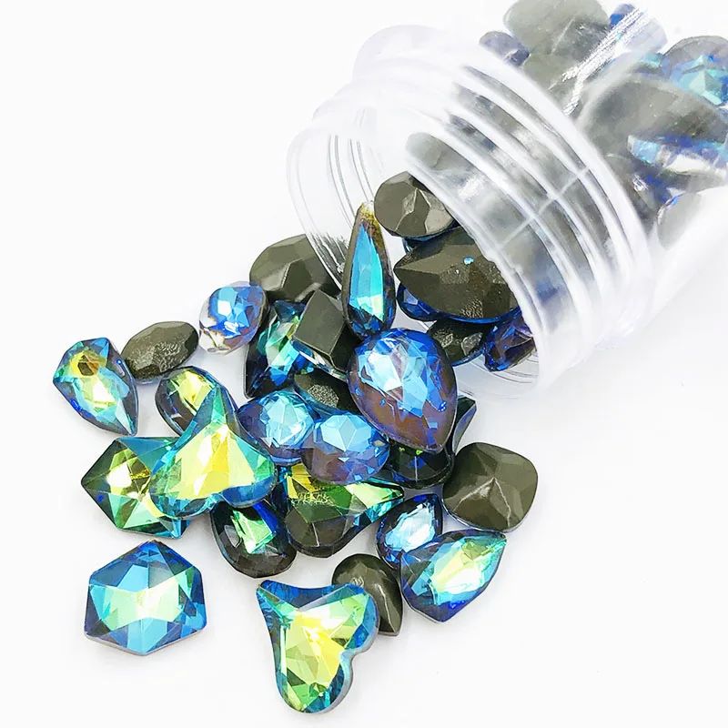

High quality Dark olive mocha fluor pointback nail art Mix shape Mix size crystal glass rhinestones for nail decorations