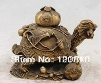 

001003 Chinese Bronze Long Life Dragon Turtle Tortoise Animal Calabash Cucurbit Statue