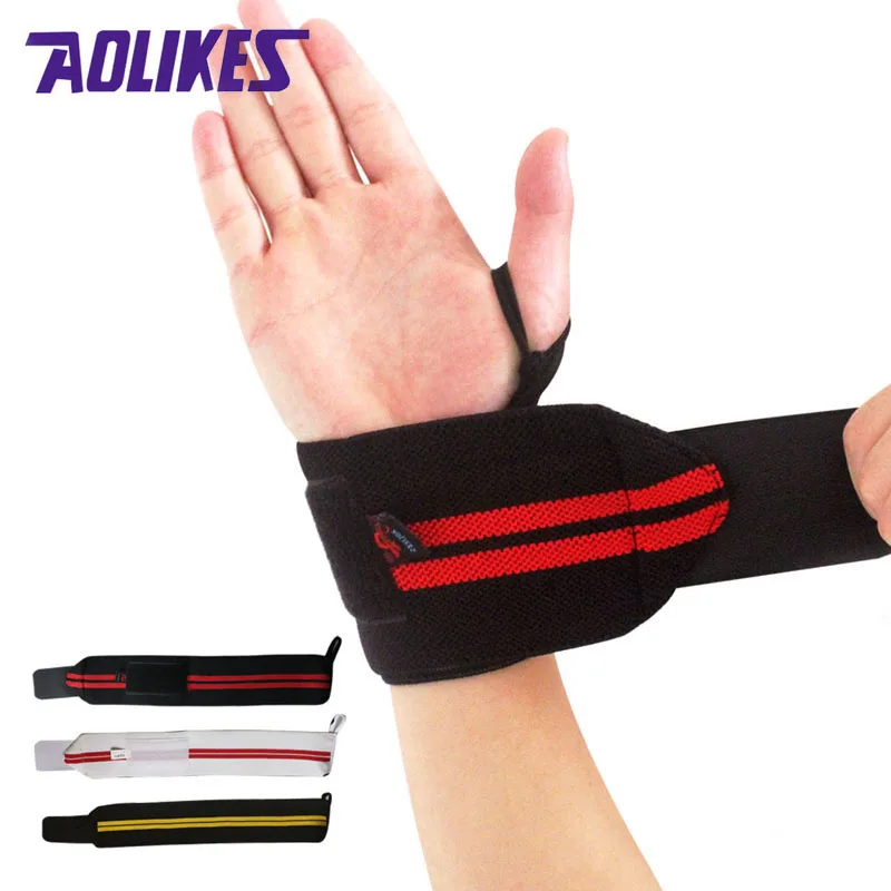 AOLIKES 2 Pcs Powerlifting Weight Lifting Wristbands Gym Wrist Support Wraps Straps Sport Safety Fitness Training hand bands