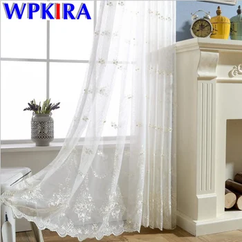 

European Tulle Curtain White Flower Spring Summer Sheer Fabrics Window Treatments Lace Curtains Panel Rustic Cortinas WP267-30