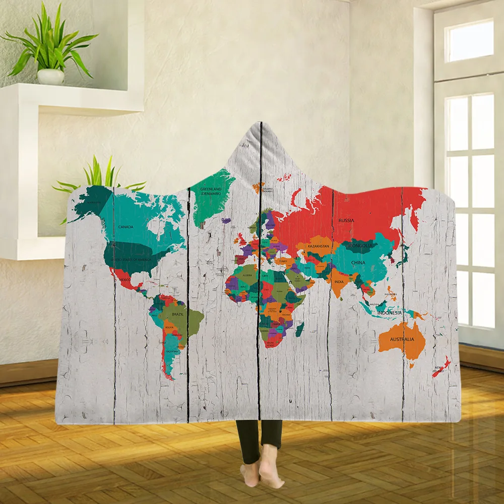 

Yoga mat Hooded Blankets Magic Hat Blanket Thick Double-layer Plush 3D Digital Printing Map Series