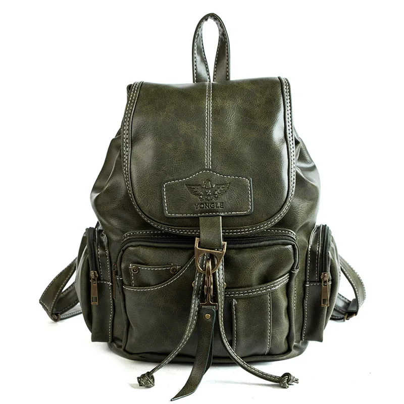 Винтажный женский рюкзак для девочек-подростков, школьные сумки, модные рюкзаки в стиле ретро, кожаный черный большой рюкзак на завязках XA150H - Цвет: Green