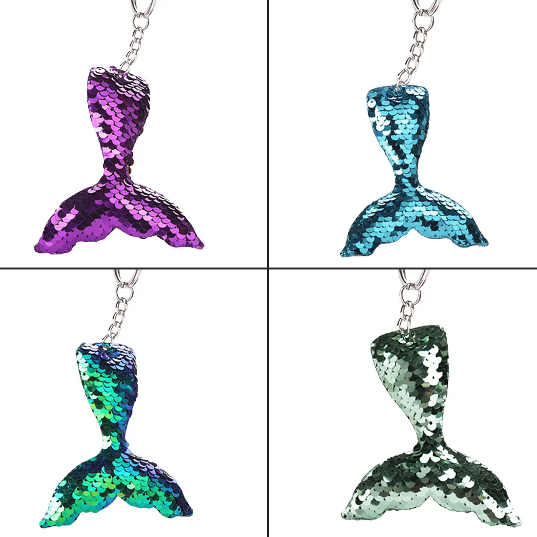 

Reflective sequins mermaid keychain colorful sequins fish tail bag car key pendant Unisex wild key accessories