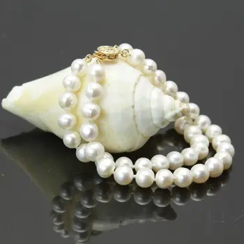 

2 ROWS AAA 8-9MM SOUTH SEA WHITE PEARL BRACELET 7.5-8" GOLD CLASP
