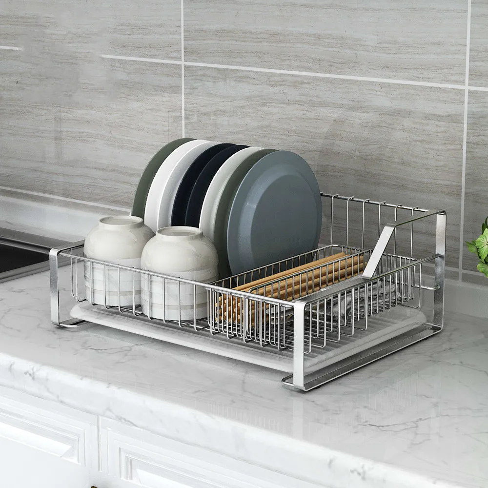  304 stainless steel dish rack single drain tray kitchen shelf storage and hanging dish rack LU5301 - 32908248654