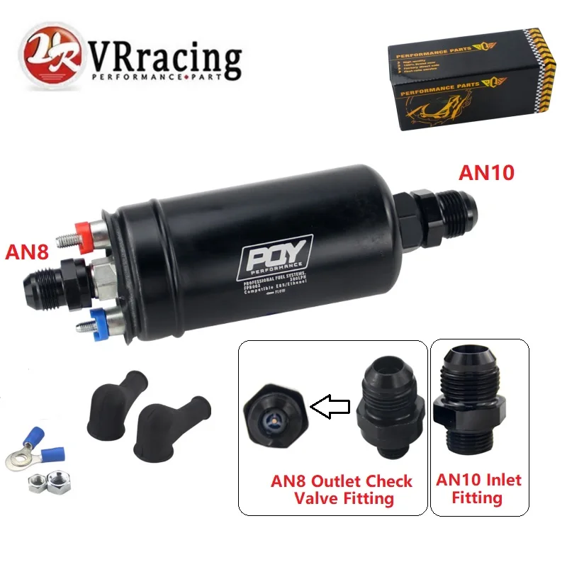 VRracing NEW PQY 380LPH Inline External Fuel Pump 10AN Inlet+Check