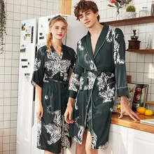 Женская Мужская Пара, модная атласная шелковая пижама, халат, пижама, женский халат, женские халаты, женская сексуальная ночная рубашка