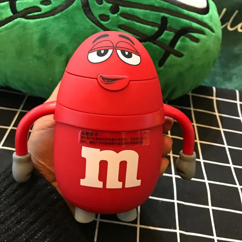 Оригинальная стеклянная бутылка M& M 250 мл, креативная мультяшная детская Термокружка M Beans, кружка для путешествий, термобутылка - Цвет: red