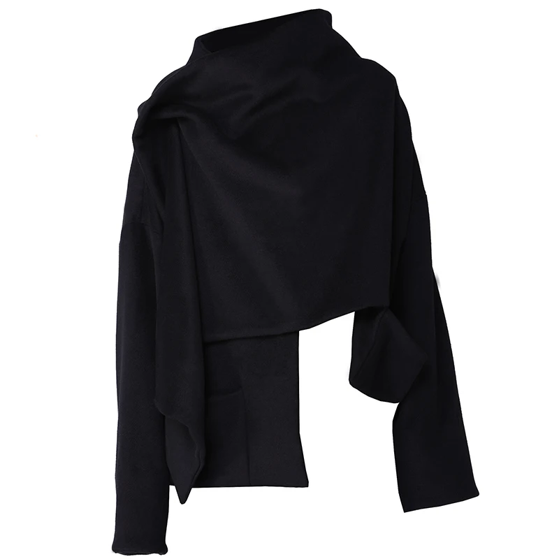 [EAM] новая осенне-зимняя короткая плиссированная Свободная куртка со стоячим длинным рукавом и пуговицами, Женское пальто, модная универсальная куртка JY531 - Цвет: black
