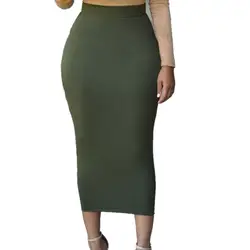 Пикантные Для женщин леди Юбки-карандаши Высокая Талия Bodycon прямо узкая юбка Стретч одноцветное миди юбки длинные юбки