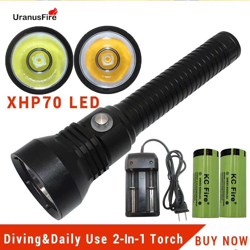 TRENDING! Powerful XHP70.2 LED Diving Flashlight Torch Scuba Camping 2in1 Portable Dive torch Waterproof XHP70 Underwater 100M Flashlights