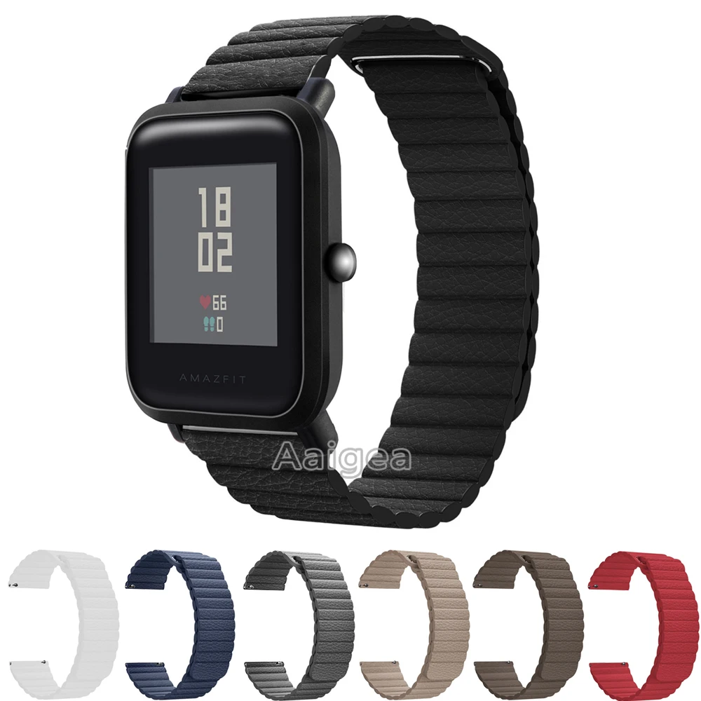 Ремешок из натуральной кожи с магнитной петлей для Huami Amazfit Bip BIT PACE Lite, Молодежные умные часы, застежка-Пряжка, браслет