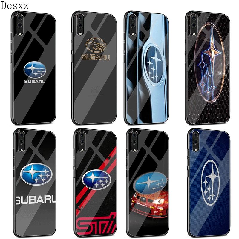 

Silicone Phone Case Glass For Huawei Honor 7a 10 9 Mate 20 P20 P30 P10 Lite Pro Y6 Y9 8X Cover Car Subaru Logo Casing Cover