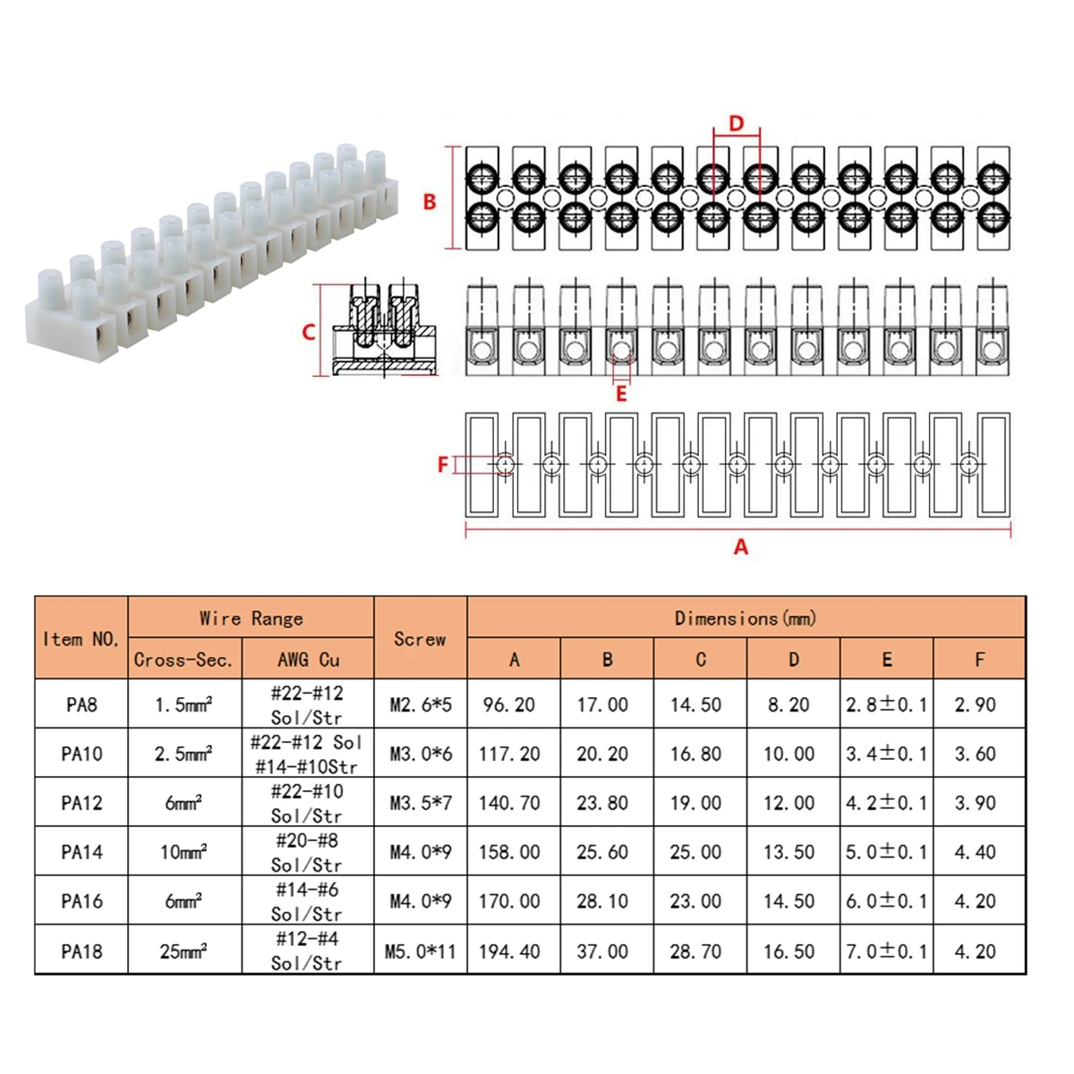 12 Position Barrier Screw Terminal Block Wire Dual Row Connector Strip 300V 80A with Screwdriver | Автомобили и мотоциклы