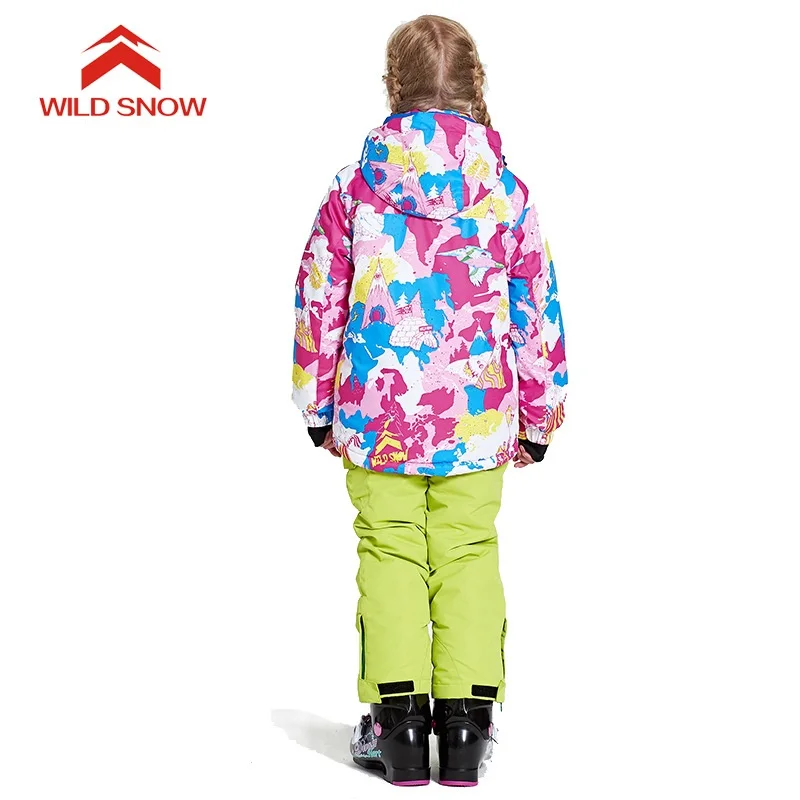 Зимняя куртка для девочки-30 теплые детский лыжный костюм для мальчиков Спортивная одежда для катания на лыжах куртка; комплект со брюками; комплект одежды Водонепроницаемый ветрозащитная куртка для сноуборда зимняя детская Лыжный Спорт костюм