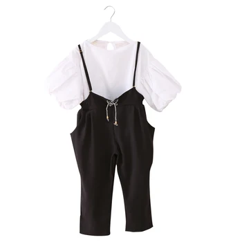 

Summer Children Outfits Puff Sleeve White T-shirts & Harem Pants 2Pcs Brand Girls Outfits Kids Tees Girls Overalls 4 6 8 10 12Y