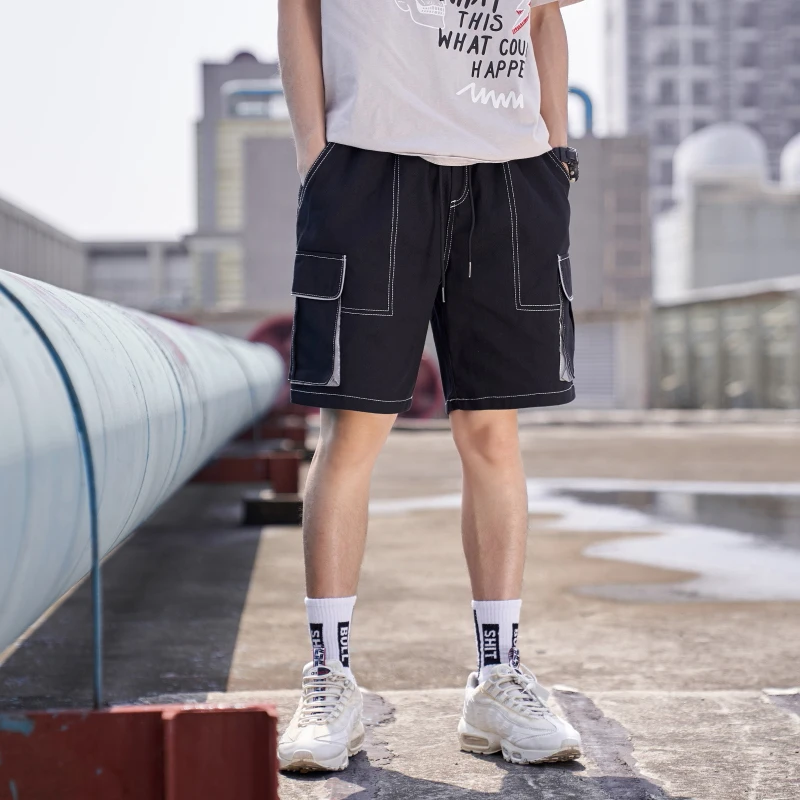 Мужские рабочие шорты летние новые строчки Светоотражающие рабочие шорты мужские многокарманные Шорты Средняя Талия повседневные брюки